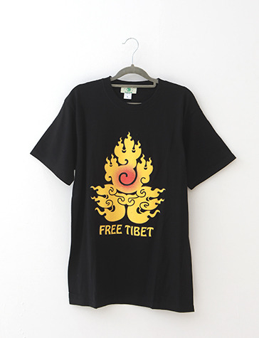 Free Tibet 반팔 티셔츠 (M)  에스닉 히피 스타일 상의