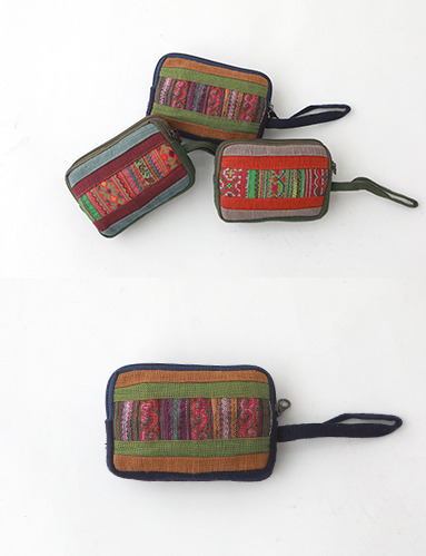 고산족 패치 투포켓 파우치 (3종)에스닉 보헤미안 스타일 지갑