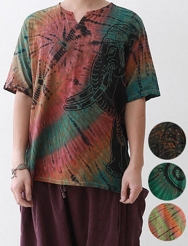 우주의 그림 나염 반팔 셔츠 (4종)  에스닉 히피 스타일 패션