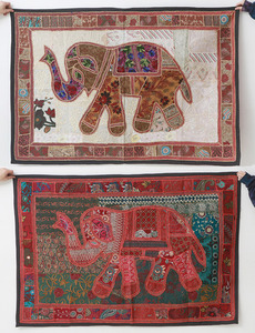 라자스타니 코끼리 자수천 (6종)  인도 태피스트리 벽장식천 