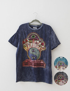 머쉬룸 유니버스 반팔 티셔츠 (3종)(L,XL,2XL)  에스닉 히피 스타일 상의